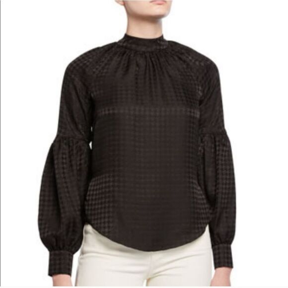Veronica Beard NWT Cicely Silk-satin Blouse Long Sleeve Black Houndstooth Size 6 - Picture 1 of 11